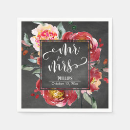 Röd blomsterbukett Mr & Mrs Typografi Kritskriftta Pappersservett
