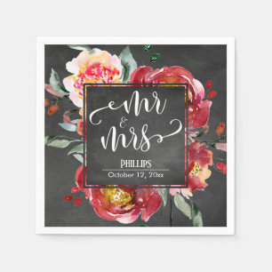 Röd blomsterbukett Mr & Mrs Typografi Kritskriftta Pappersservett
