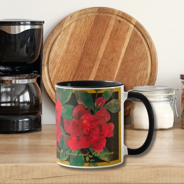 Röd blomsterdekoration skräddarsydd mormorsdagsmug mugg (Skapare uppladdad)