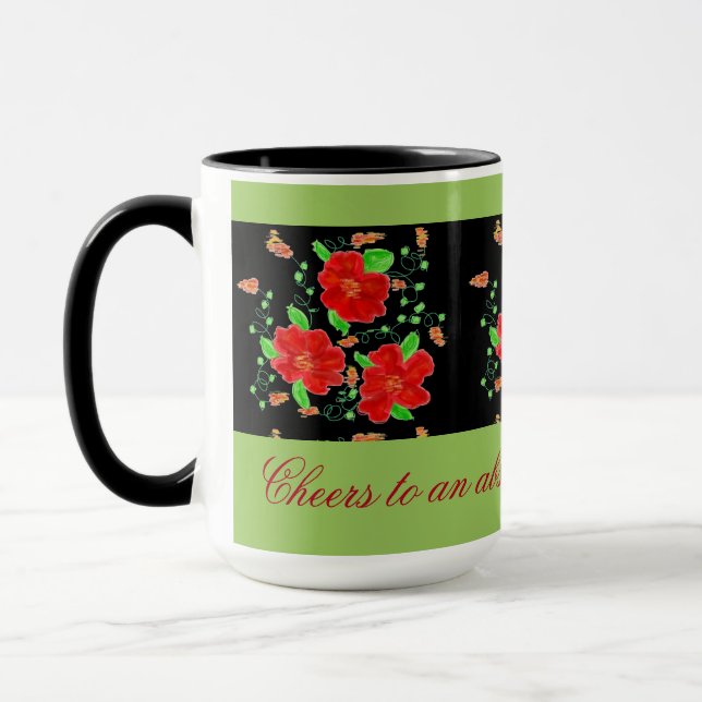 Röd blomstrande Mönster-kaffe, Mugg (Vänster)