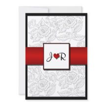 Röd bohemisk Posh bröllopinbjudan för svart vit