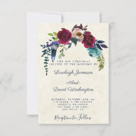 Röd boho blommande bröllopsinbjudan inbjudningar