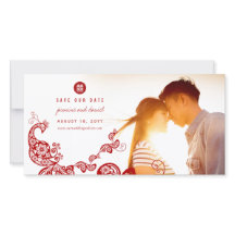 Röd Boho Påfågel Kinesisk Dubbel Lycka Foto