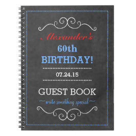 Röd bok för vit- och blåttfödelsedagsfestgäst anteckningsbok