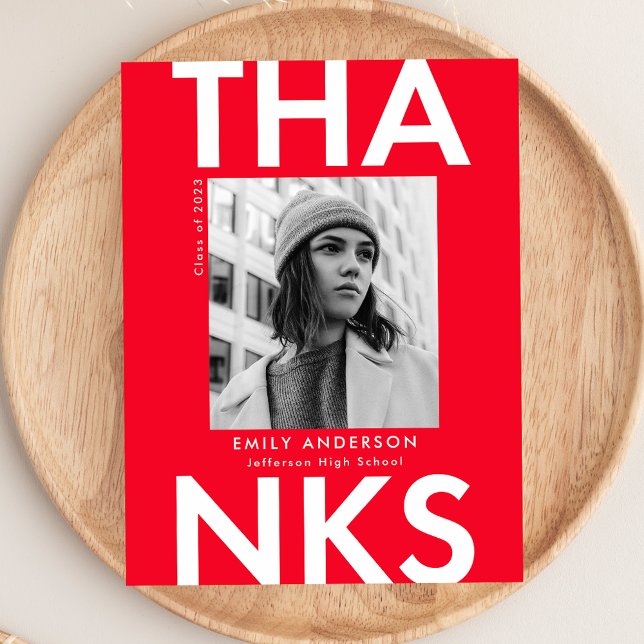 Röd | Bold Grad Photo Studenten Tack Vykort (Skapare uppladdad)