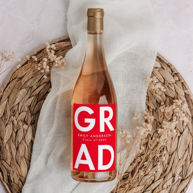 Röd | Bold Grad Studenten Vinflaska Etikett (Skapare uppladdad)