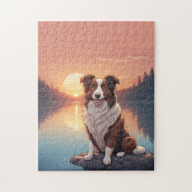 Röd Border Collie Pussel (Vertikal)