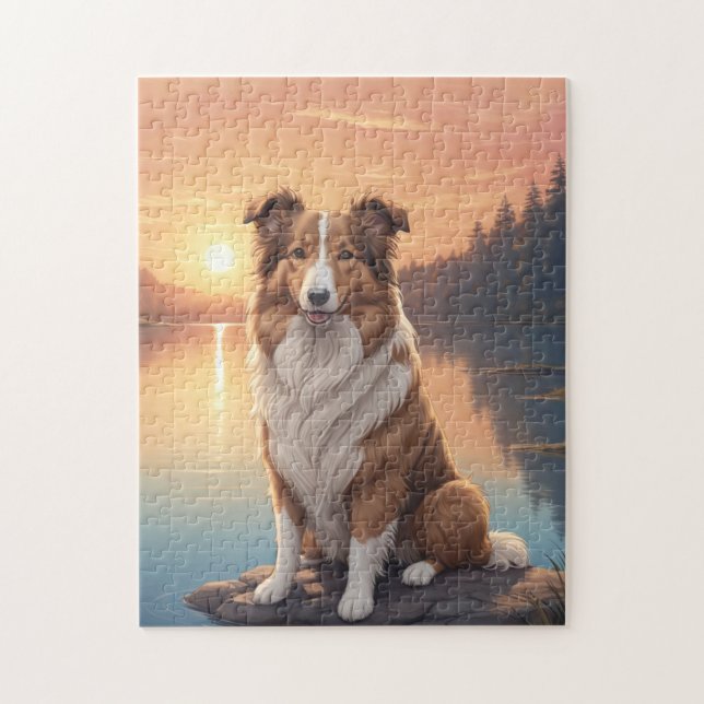 Röd Border Collie Pussel (Vertikal)