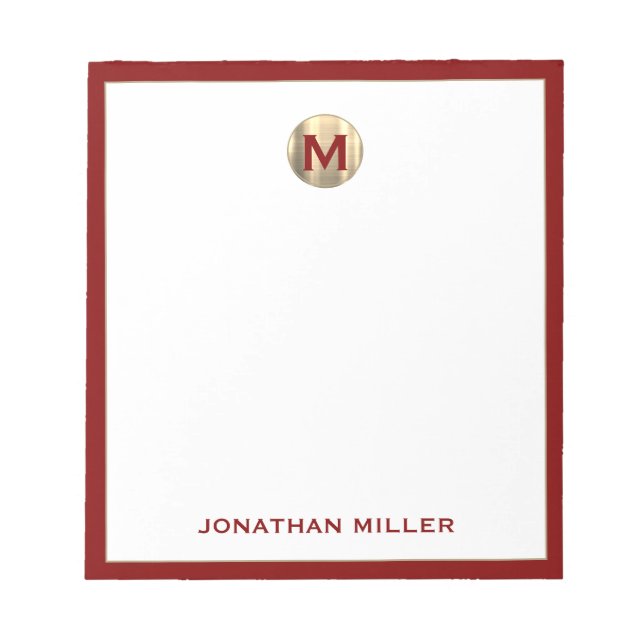 Röd Borstad Guld Monogram Notepad Anteckningsblock (Framsida)