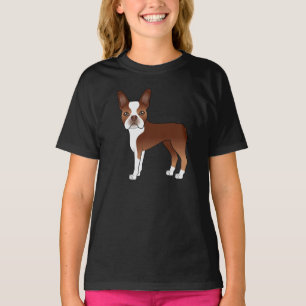 Röd Boston Terrier Bedårande Tecknad Hund Illustra T Shirt