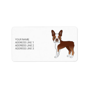 Röd Boston Terrier Söt Tecknad Hund & Anpassad Tex Adressetikett