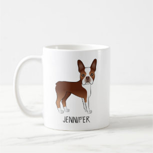 Röd Boston Terrier Söt Tecknad Hund & Anpassat Nam Kaffemugg