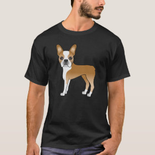 Röd Boston Terrier Söt Tecknad Hund Ritning T Shirt