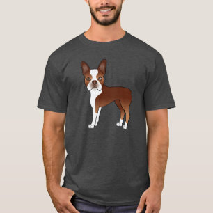 Röd Boston Terrier Söt Tecknad Hundillustration T Shirt