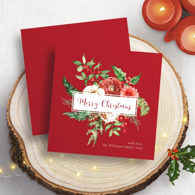 Röd botanisk julkort (Red Botanical Merry Christmas Card
)
