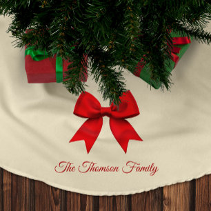 Röd Bow Anpassat Familjenamn Jul Julgransmatta Borstad Polyester