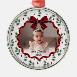 Röd Bow Baby Foto Julgran Ornament