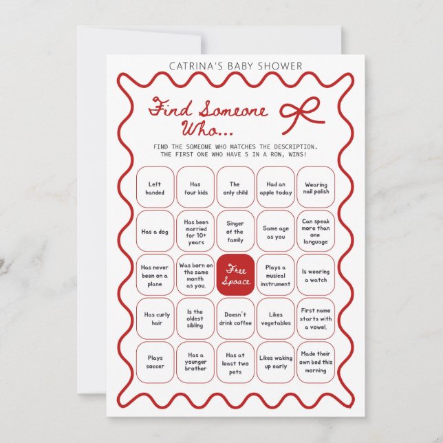 Röd Bow Baby Shower - Redigerbart Namn, 5x7 Inbjud Inbjudningar (Framsida)