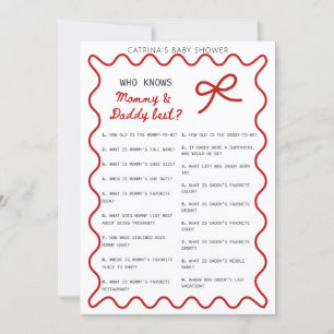 Röd Bow Baby Shower - Redigerbart Namn, 5x7 Inbjud Inbjudningar