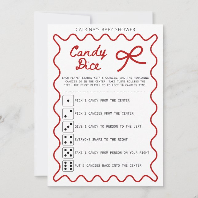 Röd Bow Baby Shower - Redigerbart Namn, 5x7 Inbjud Inbjudningar (Framsida)