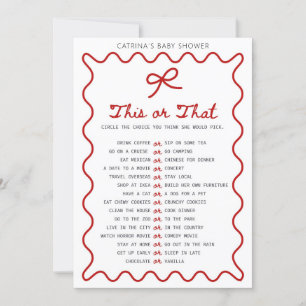 Röd Bow Baby Shower - Redigerbart Namn, 5x7 Inbjud Inbjudningar