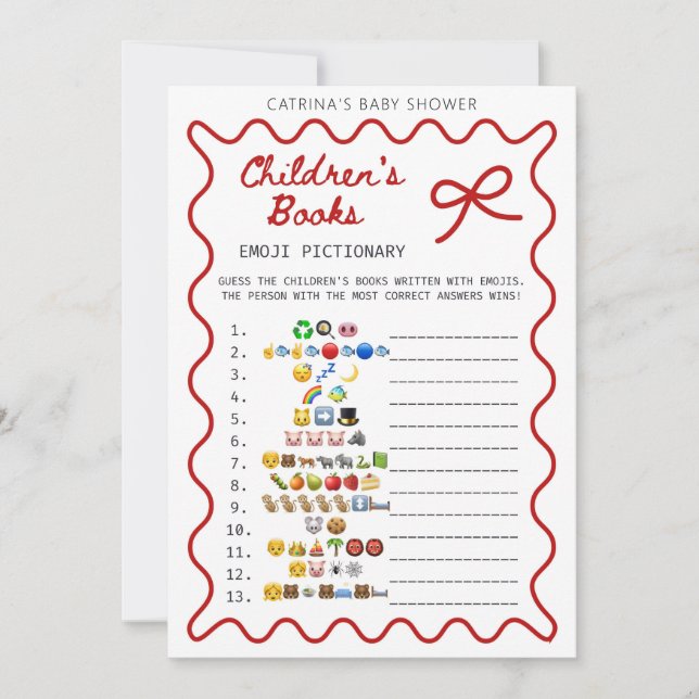 Röd Bow Baby Shower - Redigerbart Namn, 5x7 Inbjudningar (Framsida)