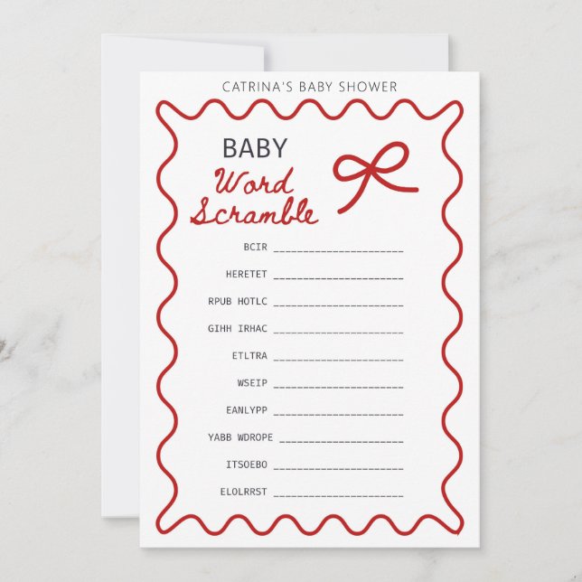 Röd Bow Baby Shower - Redigerbart Namn, 5x7 Inbjudningar (Framsida)