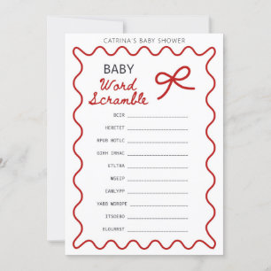 Röd Bow Baby Shower - Redigerbart Namn, 5x7 Inbjudningar