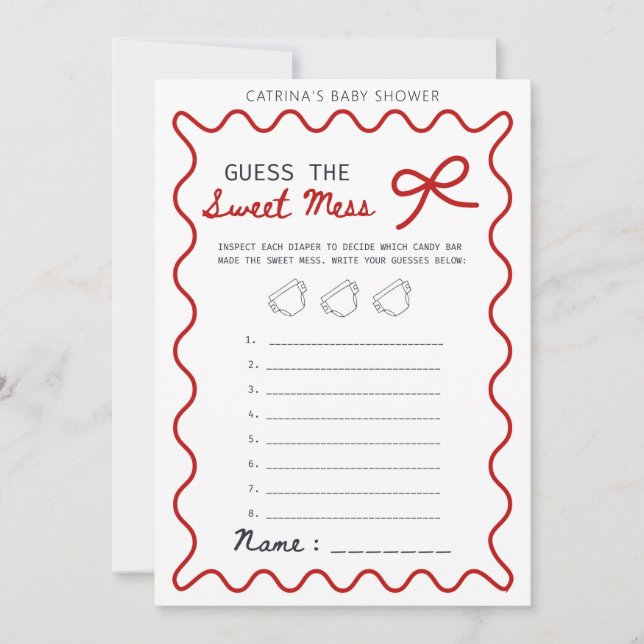 Röd Bow Babyshower - Redigerbart Namn, 5x7 Inbjudningar (Framsida)