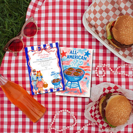 Röd Bow BBQ, Öl, Eldshow 4:e Juli Inbjudningar