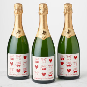 Röd Bow Cherry Sweet Bröllopsdusch Champagne Etike