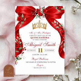 Röd Bow Coquette Crown Blommig Quinceanera Inbjuda Inbjudningar