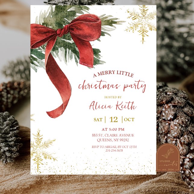 Röd Bow Coquette Julfest Inbjudningar (Skapare uppladdad)
