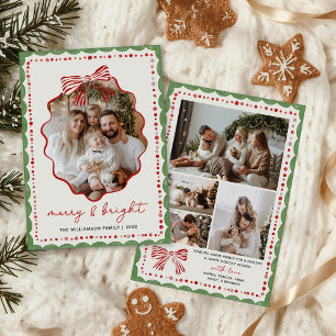 Röd Bow Familjefoto Jul Kort