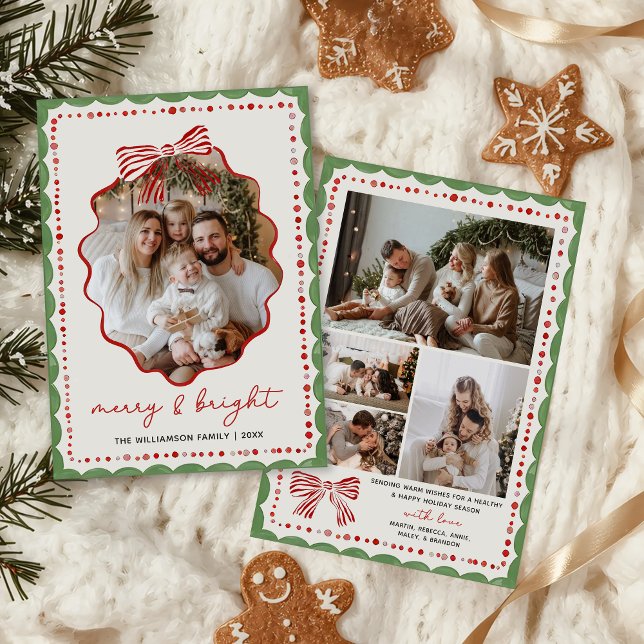 Röd Bow Familjefoto Jul Kort (Skapare uppladdad)