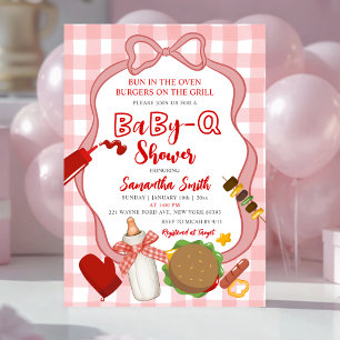 Röd bow gingham babyq bebis bjudan till kalas inbjudningar