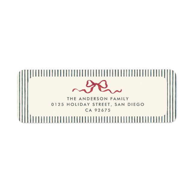 Röd Bow & Gröna Ränder Jul Returadress Etikett (Framsidan)