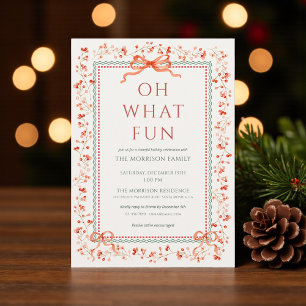Röd Bow Holiday Holly Julfest Inbjudningar