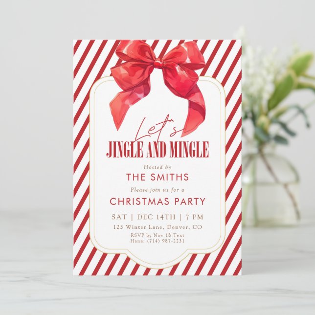 Röd Bow Holiday Jingle och Mingle Julfest Inbjudningar (Stående Fram)