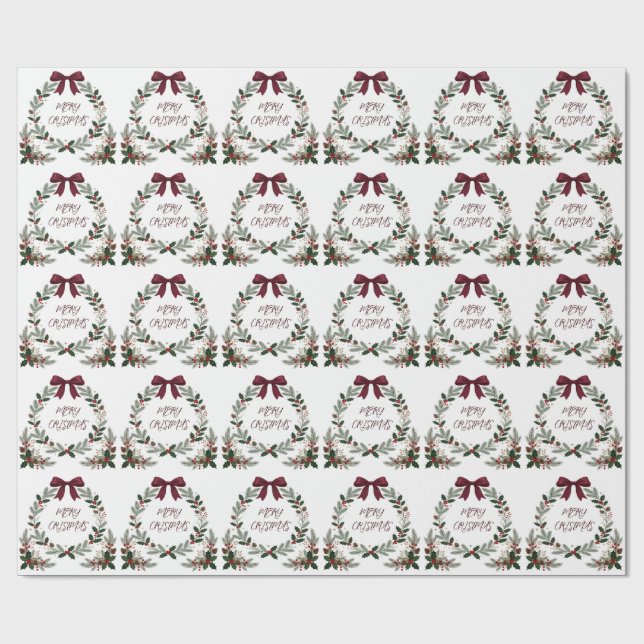 Röd Bow Holly Pine jul Holiday Presentpapper  (Platt)