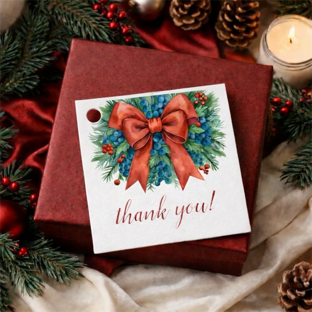 Röd Bow Jul Baby Shower Gåvor Etiketter (Red Bow Christmas Baby Shower Favor Tags)