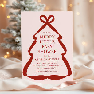 Röd Bow Julgran Merry Little Baby Shower Inbjudningar