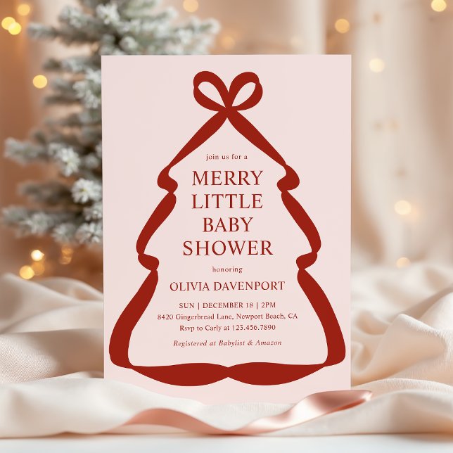 Röd Bow Julgran Merry Little Baby Shower Inbjudningar (Skapare uppladdad)