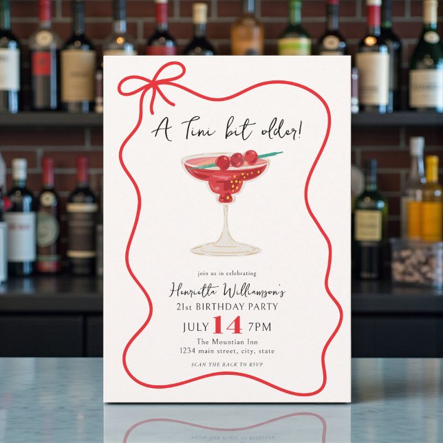 Röd Bow Martini Cocktail Födelsedagsfest Inbjudan (Skapare uppladdad)
