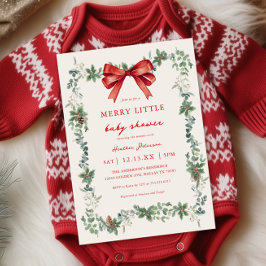 Röd Bow Merry Little Christmas Baby Shower Inbjudningar