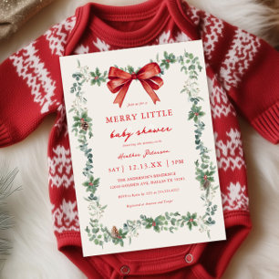 Röd Bow Merry Little Christmas Baby Shower Inbjudningar