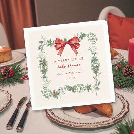 Röd Bow Merry Little Christmas Baby Shower Pappersservett