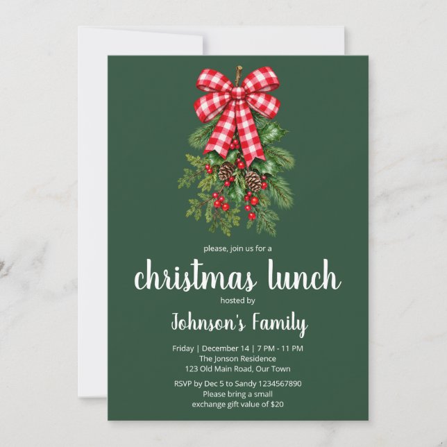 Röd Bow Pine Julfirande Lunchinbjudan Inbjudningar (Framsida)