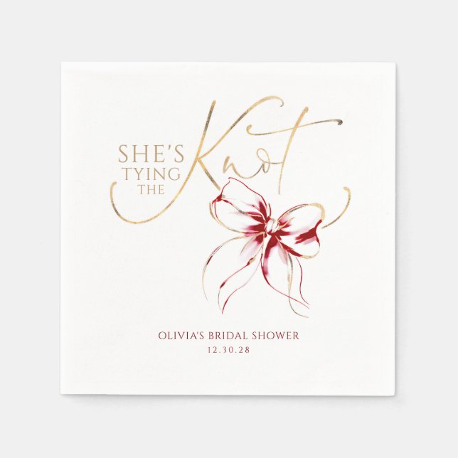 Röd Bow ska knyta knuten - Bröllopsfest Pappersservett (Framsidan)