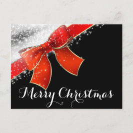 Röd Bow & Sparkles Chic Svart Holiday Jul Helg Vykort